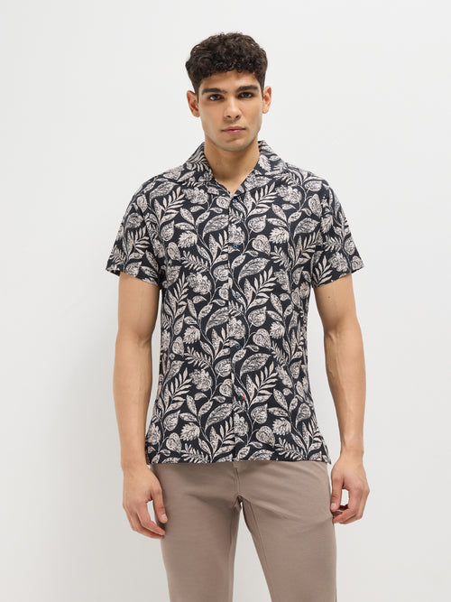 Black Floral Printed Casual Shirt