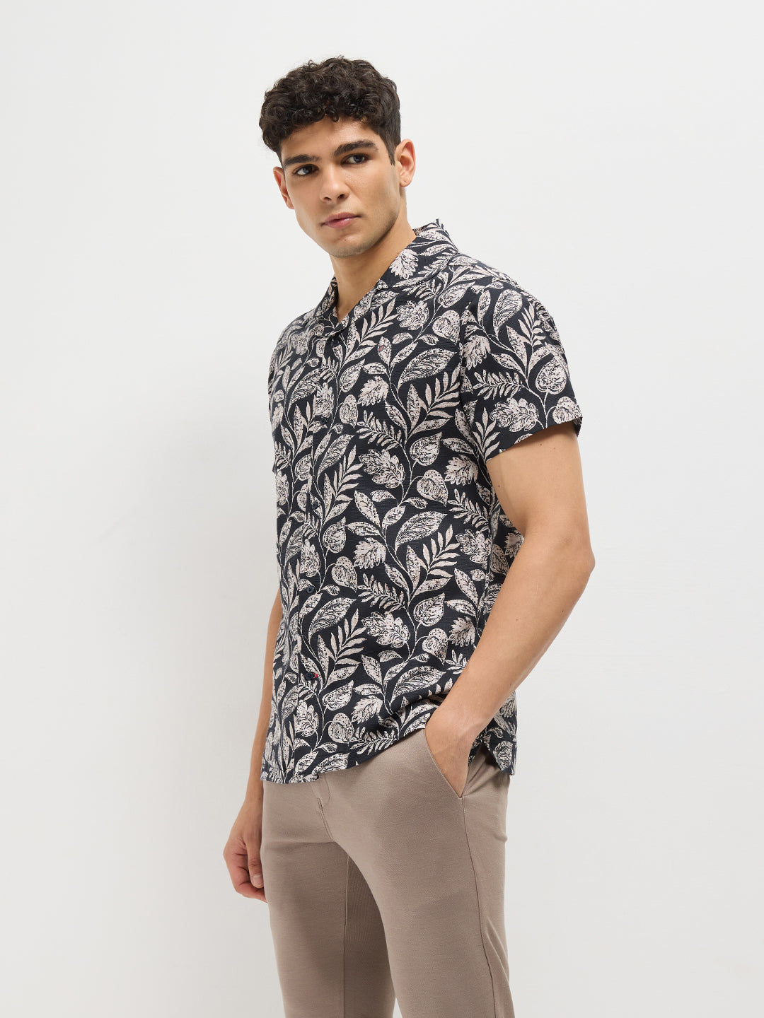Black Floral Printed Casual Shirt