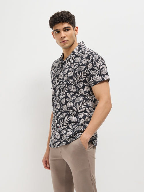 Black Floral Printed Casual Shirt