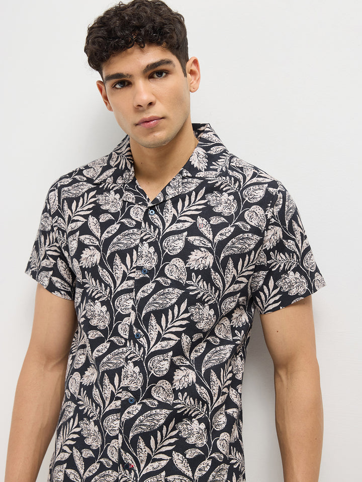 Black Floral Printed Casual Shirt