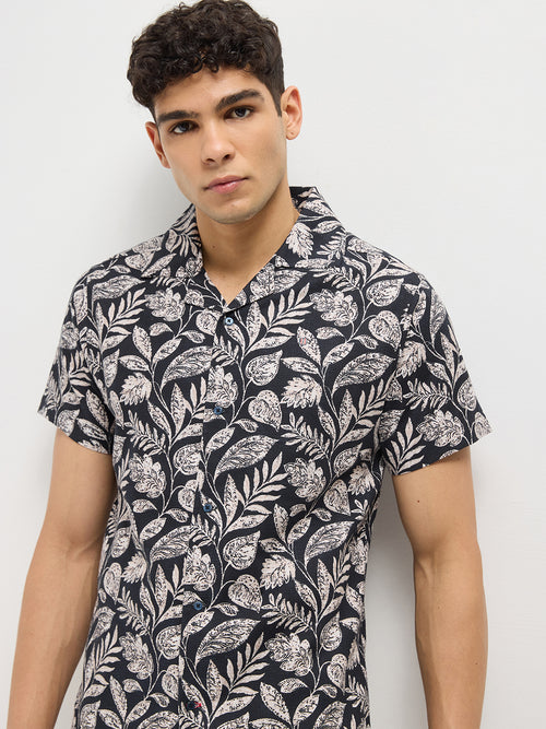 Black Floral Printed Casual Shirt