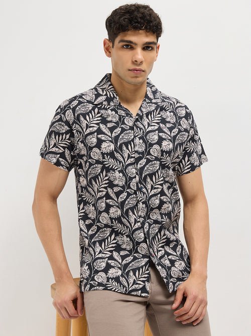 Black Floral Printed Casual Shirt