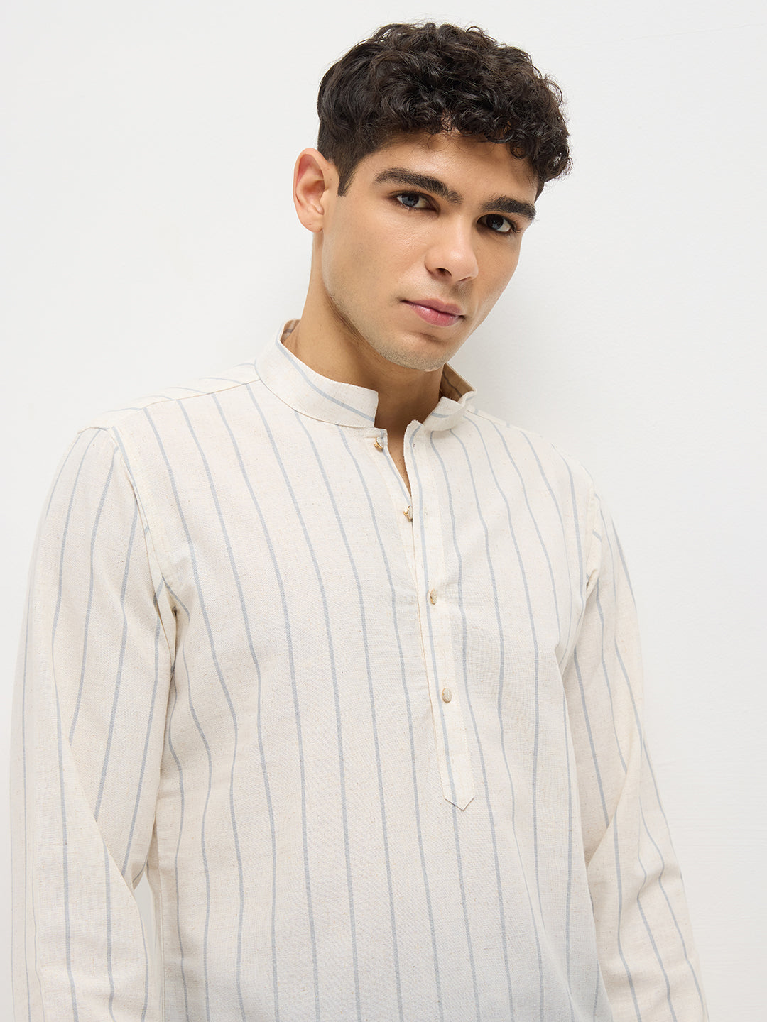 Grey Casual Stripes Kurta