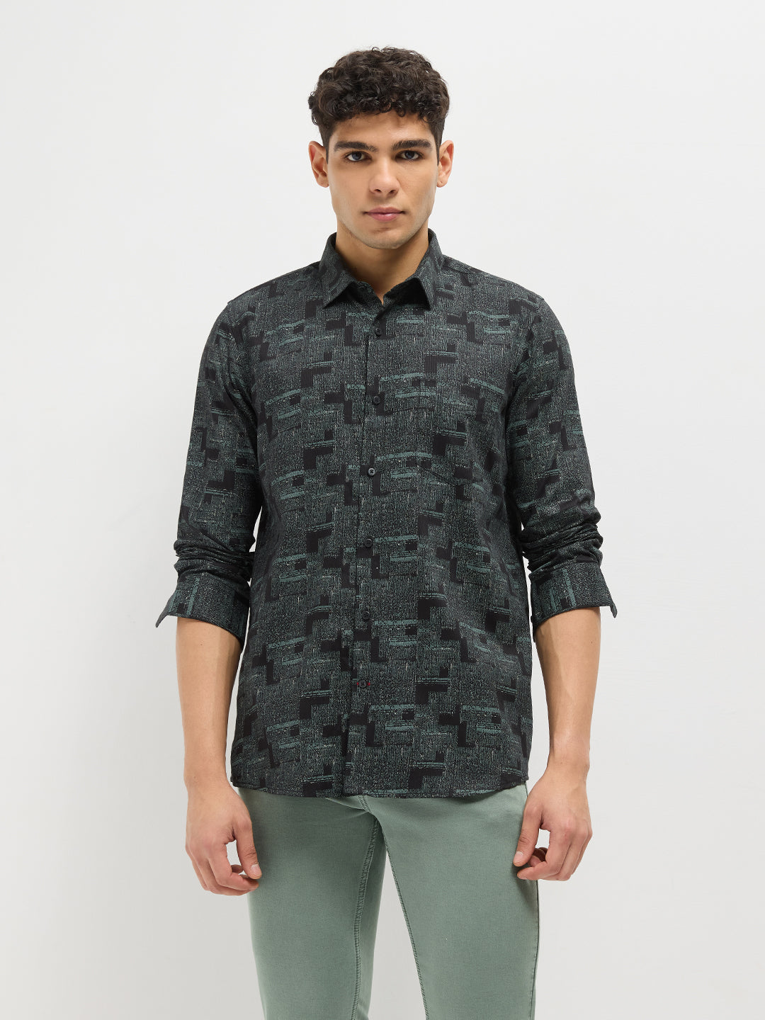 Black Geometric Printed Casual Shirt