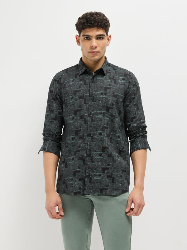 Black Geometric Printed Casual Shirt