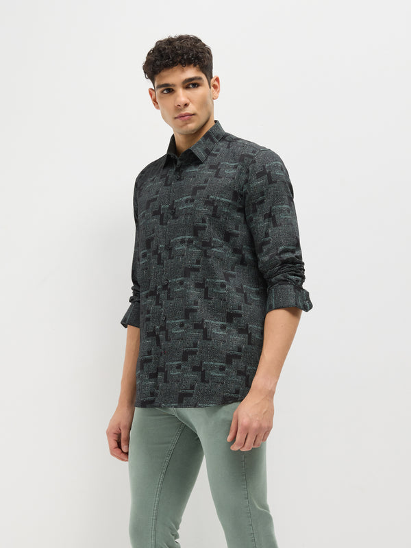 Black Geometric Printed Casual Shirt