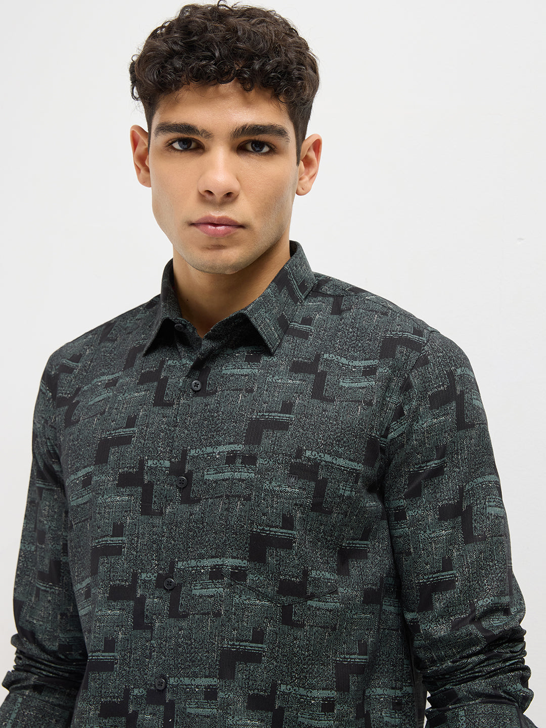 Black Geometric Printed Casual Shirt
