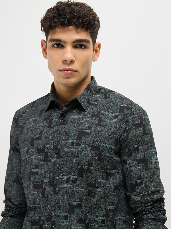 Black Geometric Printed Casual Shirt