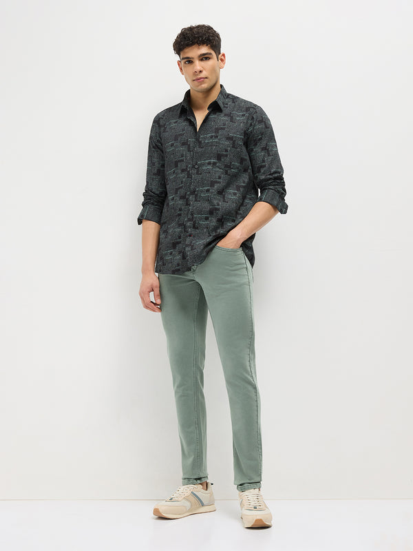 Black Geometric Printed Casual Shirt