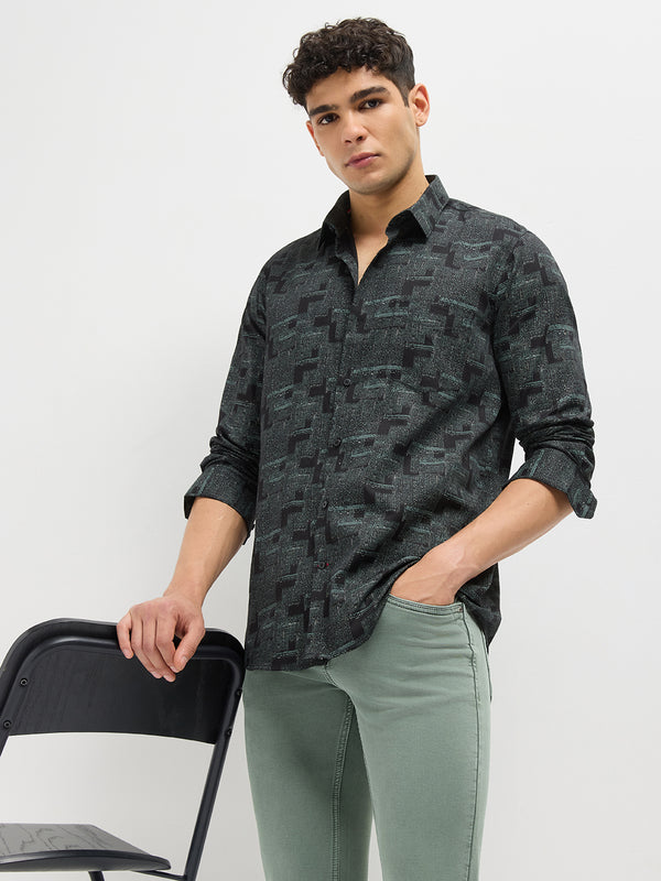 Black Geometric Printed Casual Shirt