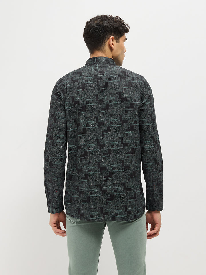 Black Geometric Printed Casual Shirt