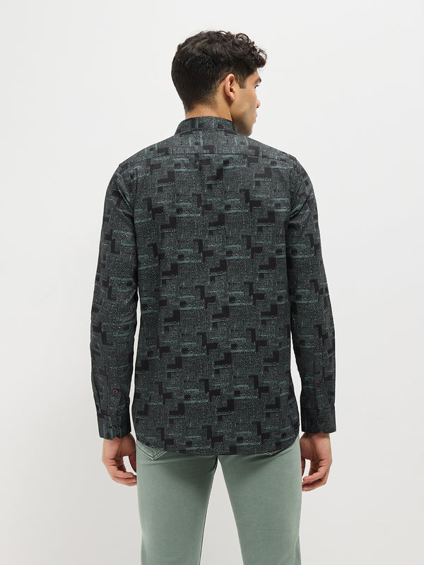 Black Geometric Printed Casual Shirt