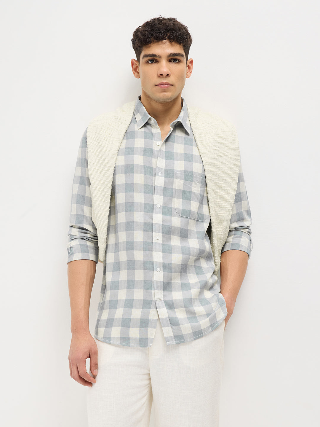 Sky Blue Checked Casual Shirt