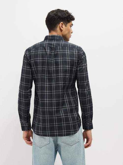 Navy Blue Checked Casual Shirt