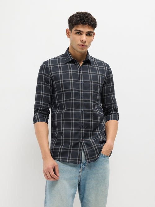 Navy Blue Checked Casual Shirt