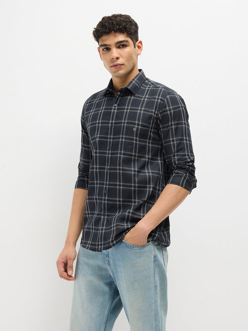 Navy Blue Checked Casual Shirt