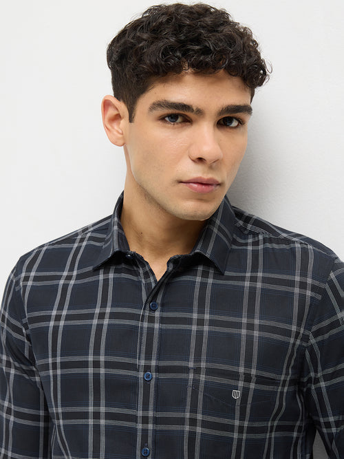 Navy Blue Checked Casual Shirt
