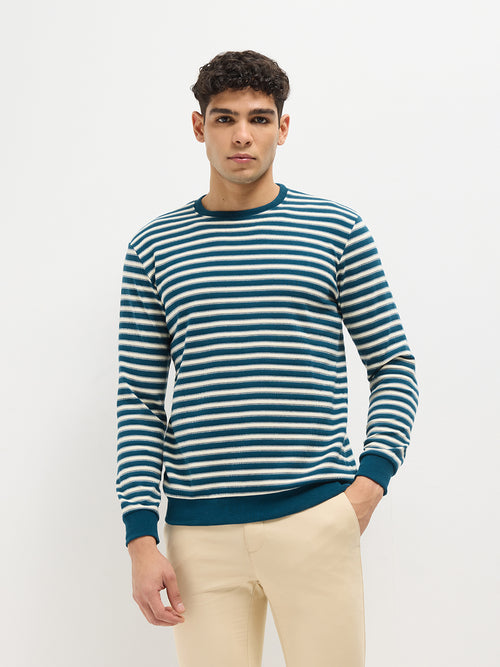 Blue Stripes Crew Neck T Shirt
