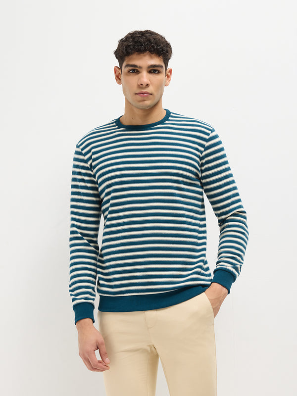 Blue Stripes Crew Neck T Shirt