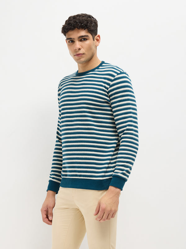 Blue Stripes Crew Neck T Shirt