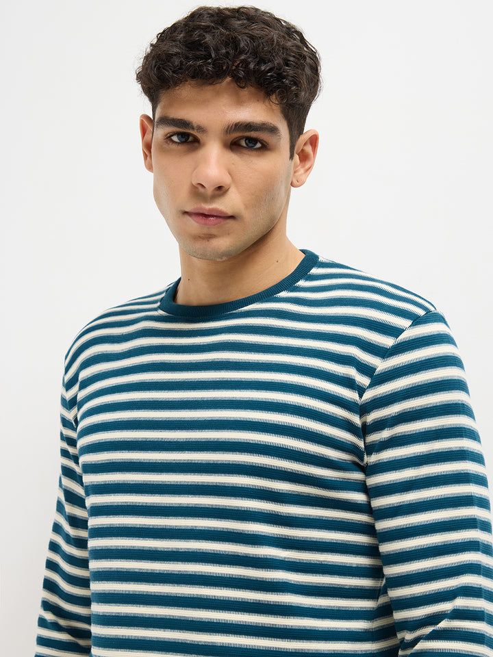 Blue Stripes Crew Neck T Shirt
