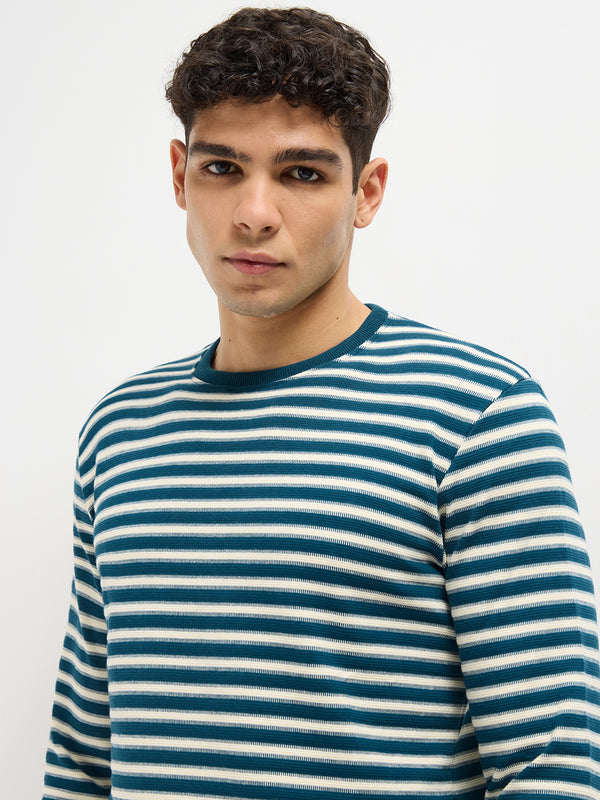 Blue Stripes Crew Neck T Shirt