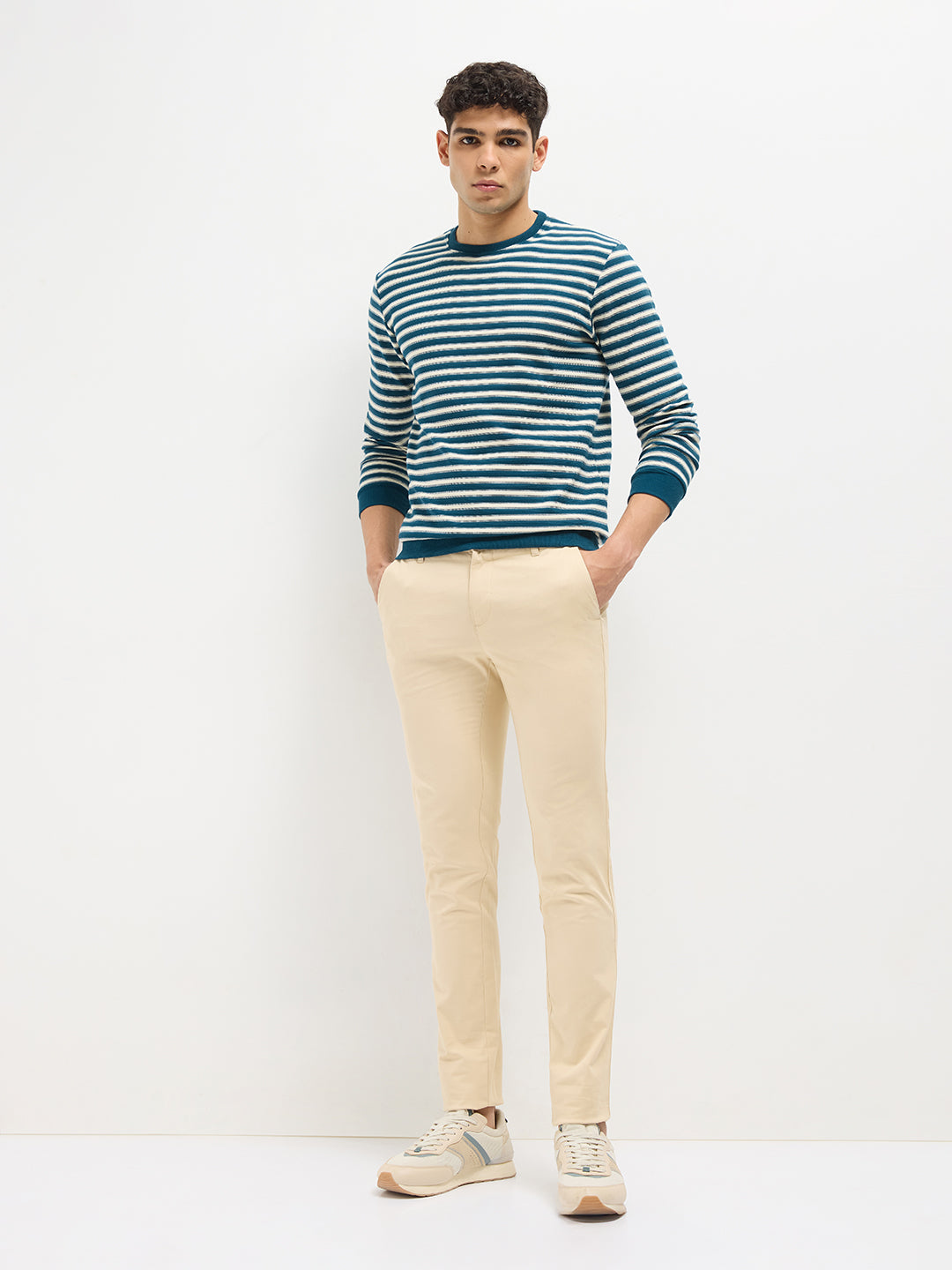 Blue Stripes Crew Neck T Shirt