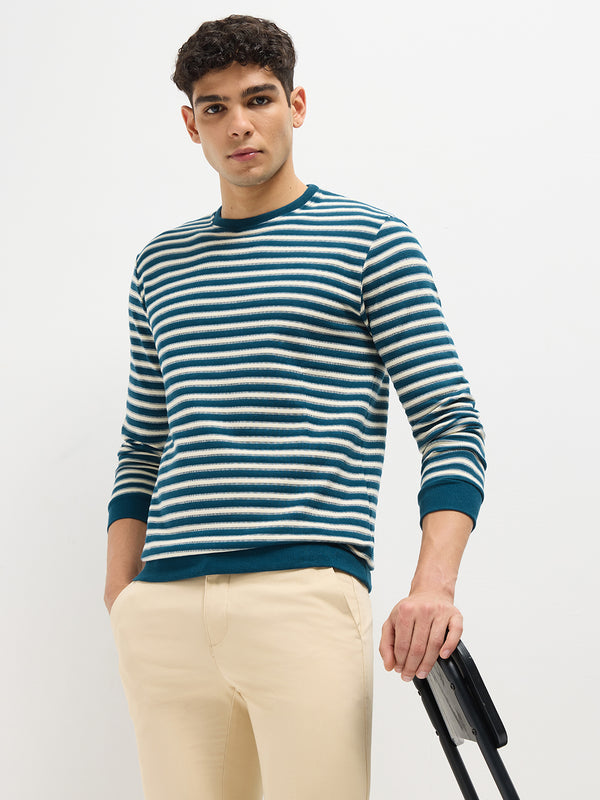 Blue Stripes Crew Neck T Shirt