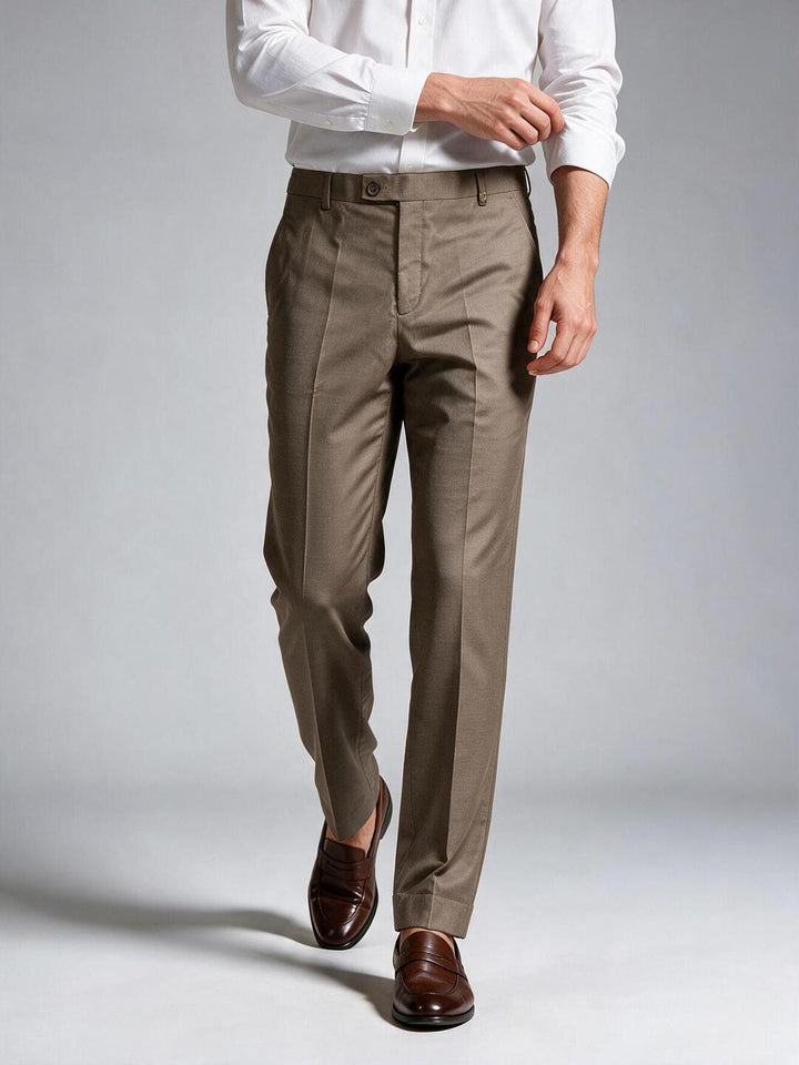 Taupe Brown Solid Formal Trousers