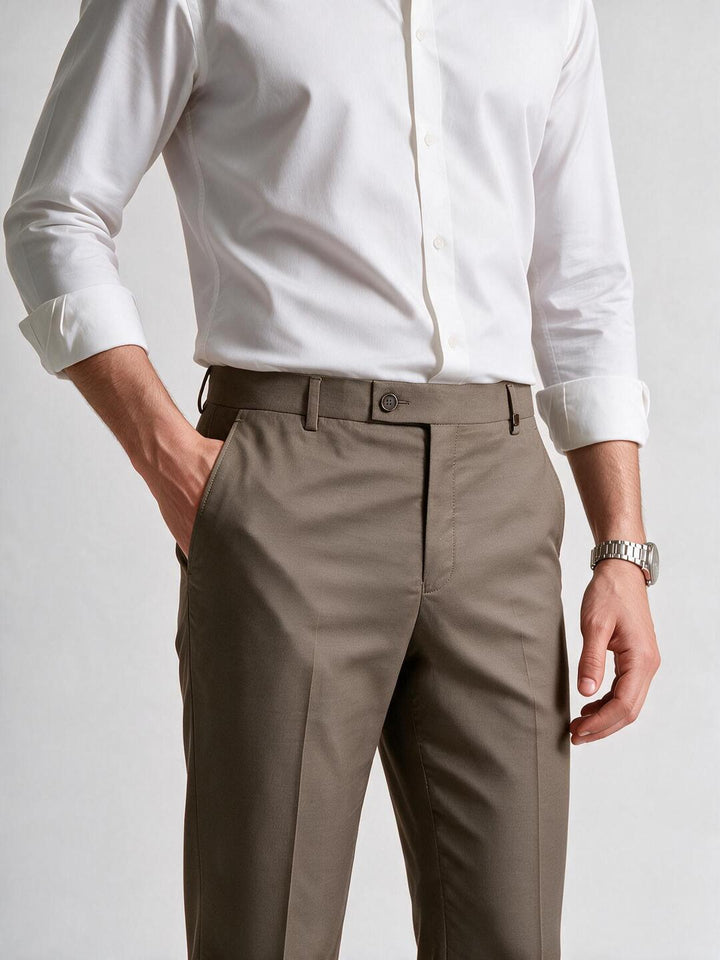 Taupe Brown Solid Formal Trousers