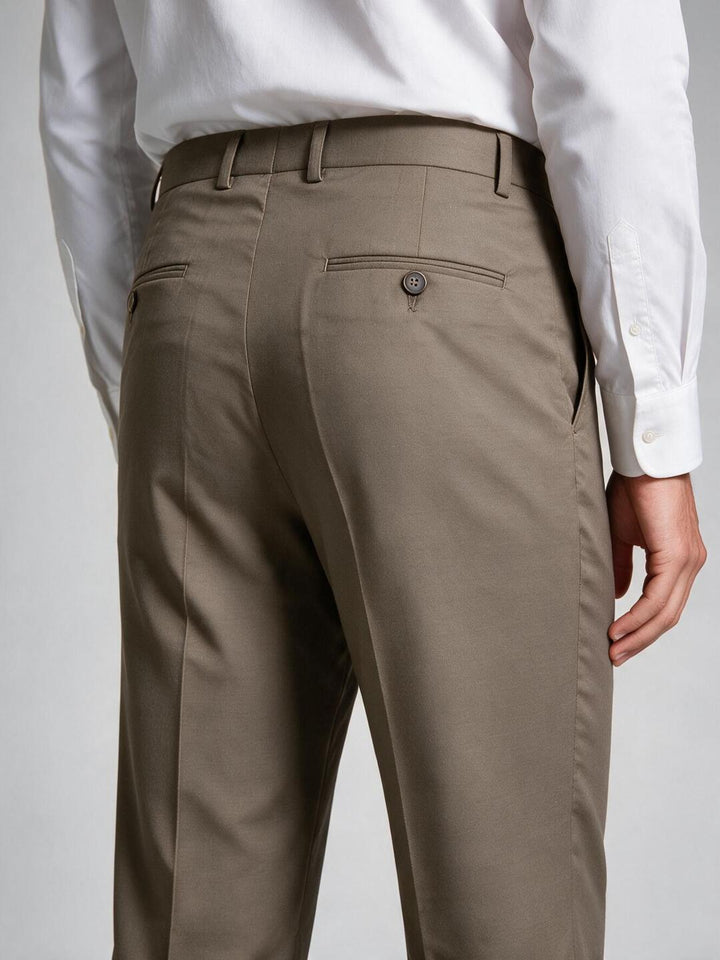 Taupe Brown Solid Formal Trousers
