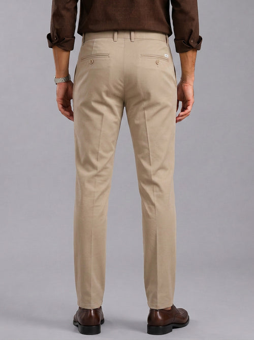 Mist Beige Solid Casual Trousers