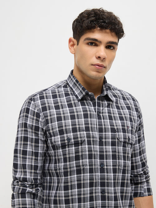 Black Checked Casual Shirt With Dual Pockets
