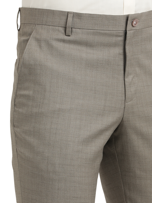 Khaki Melange Cotton Formal Trousers