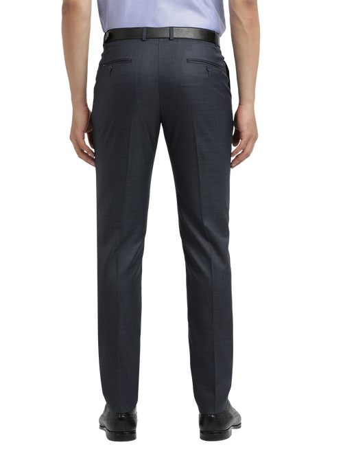 Navy Melange Cotton Formal Trousers