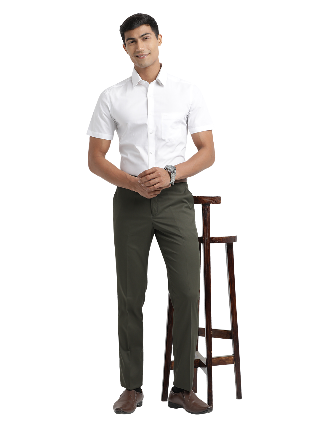 Dark Olive Micro Dobby Formal Trousers | Online Trousers
