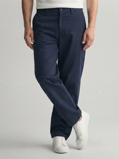 Navy Indigo Solid Casual Trousers
