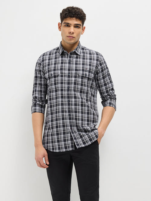 Black Checked Casual Shirt with Two Pockets