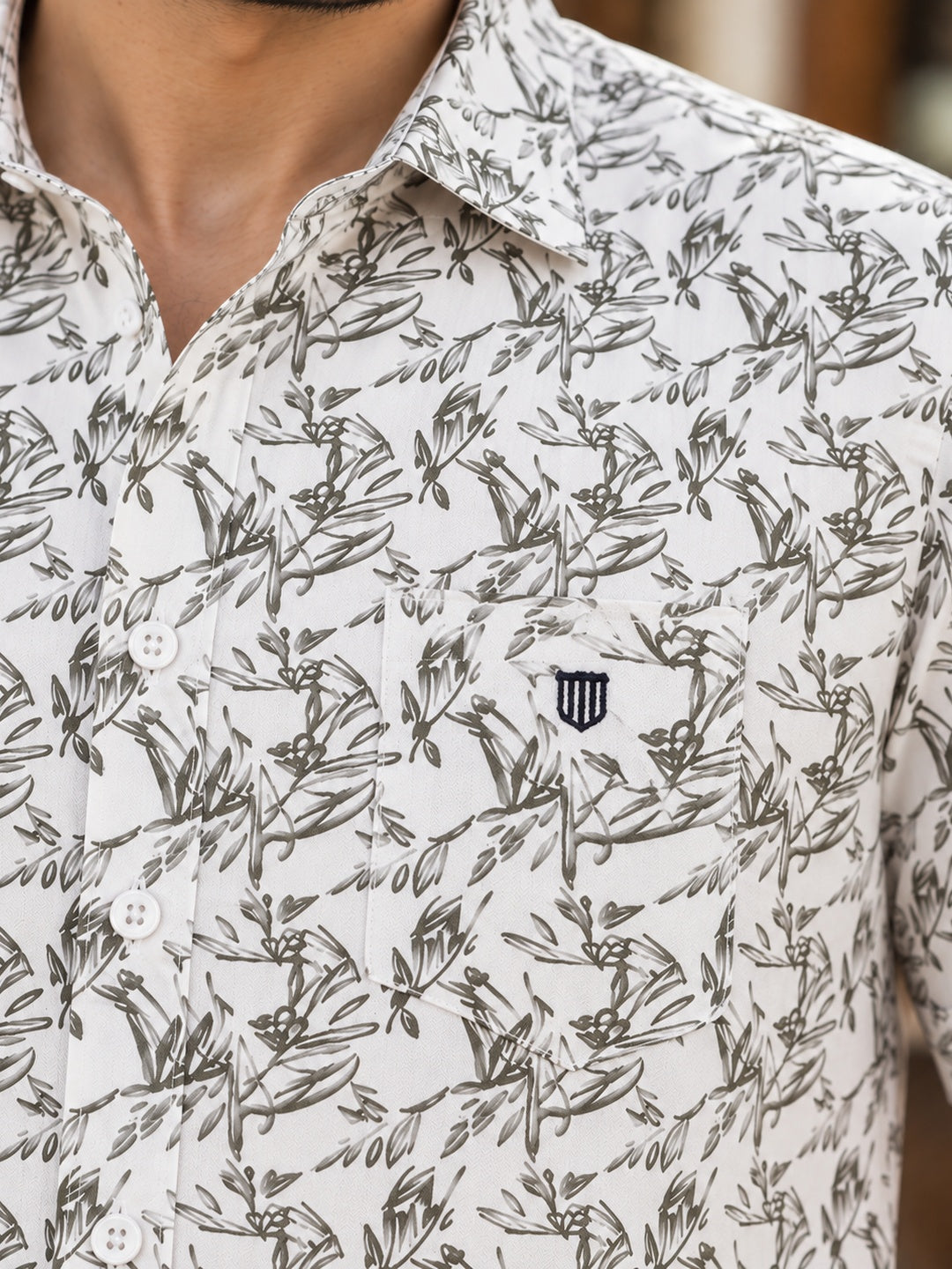 Muted Green Printed Casual Shirt