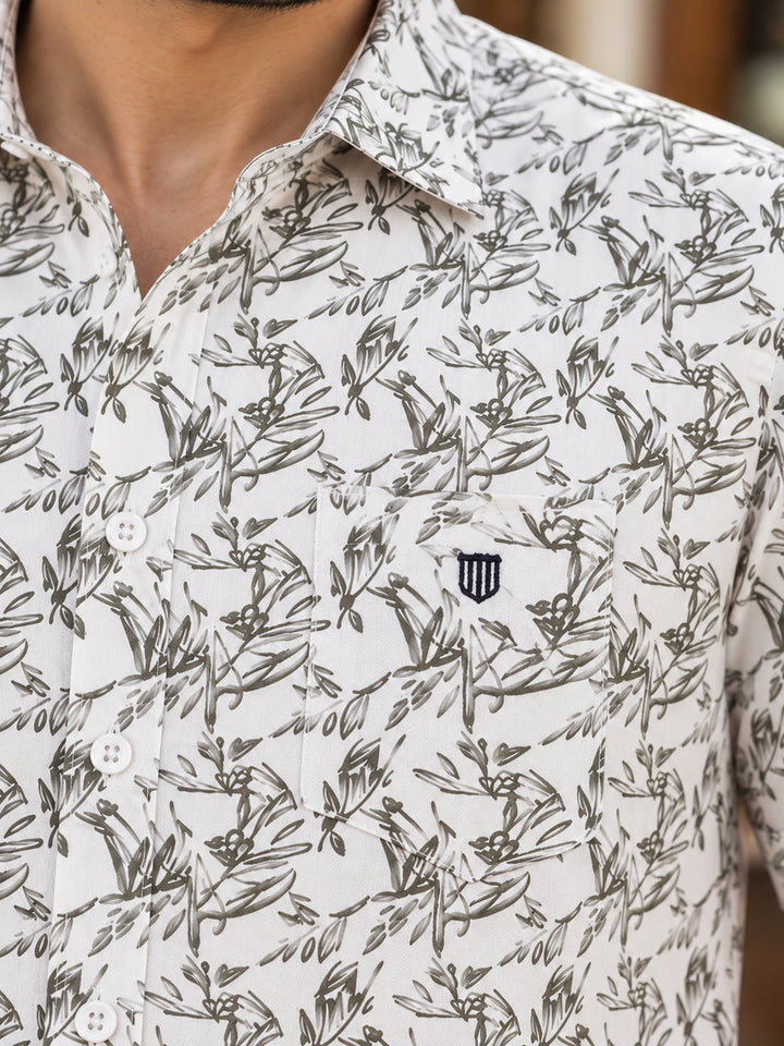 Muted Green Printed Casual Shirt