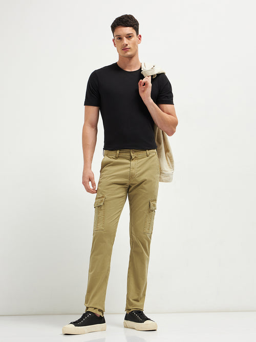 Khaki Denim Cotton Casual Cargo Trouser