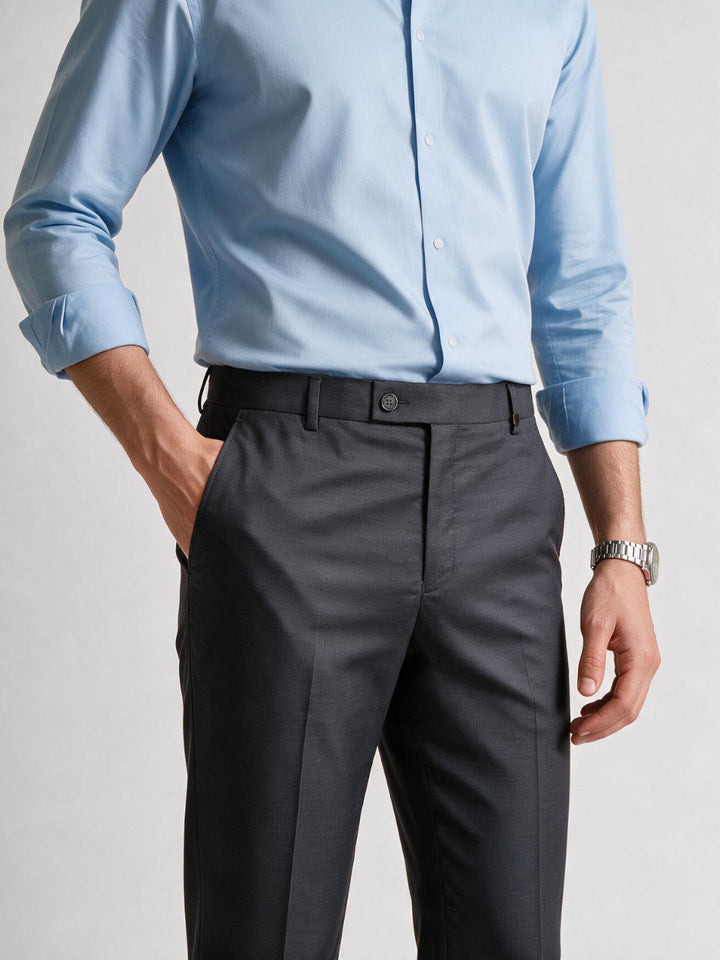 Charcoal Grey Solid Formal Trousers