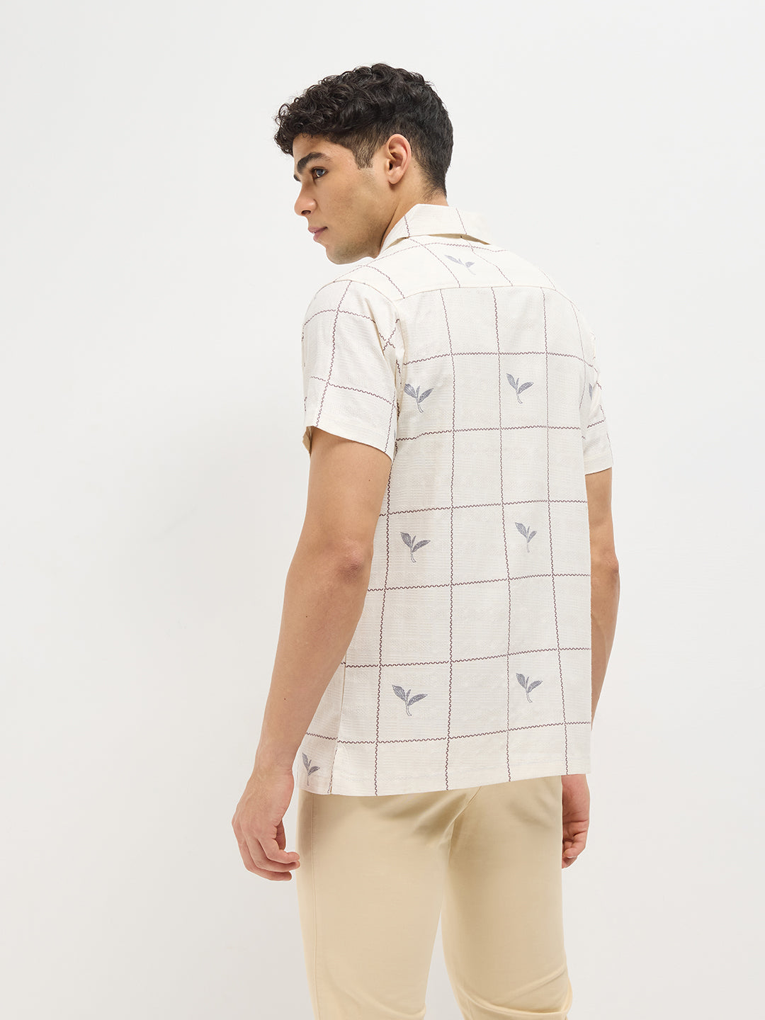 Cream Floral Printed Casual Shirt
