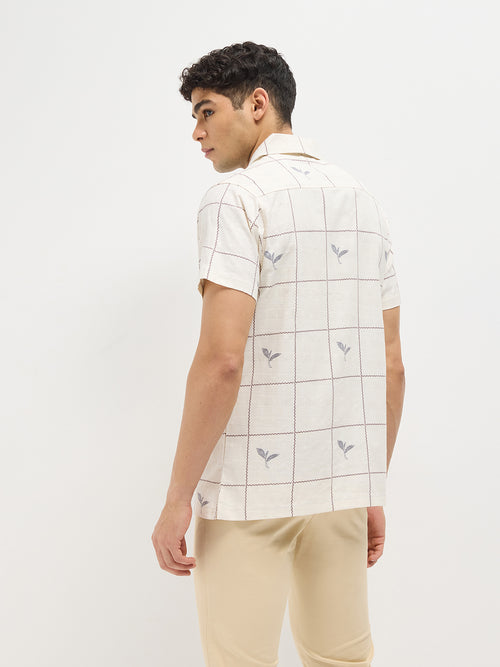 Cream Floral Printed Casual Shirt