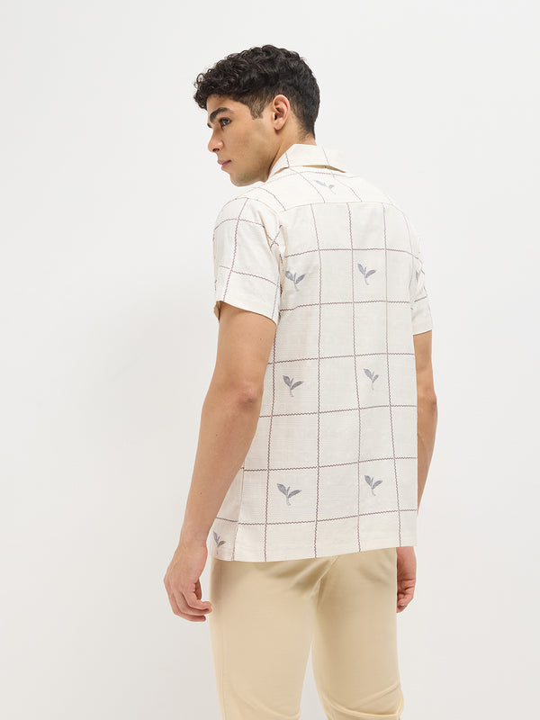 Cream Floral Printed Casual Shirt