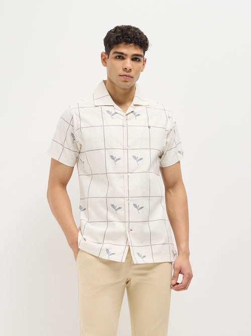 Cream Floral Printed Casual Shirt