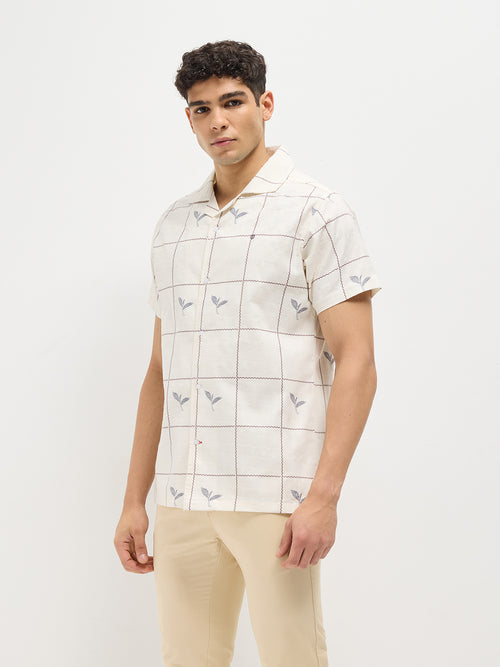 Cream Floral Printed Casual Shirt