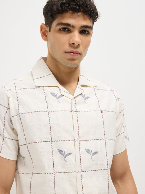 Cream Floral Printed Casual Shirt
