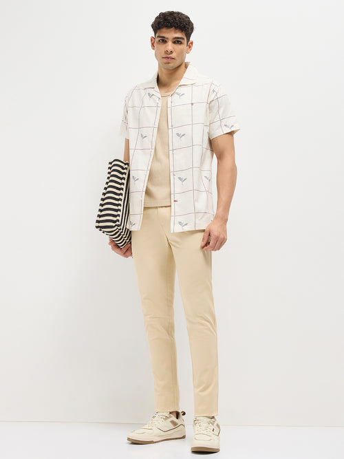 Cream Floral Printed Casual Shirt