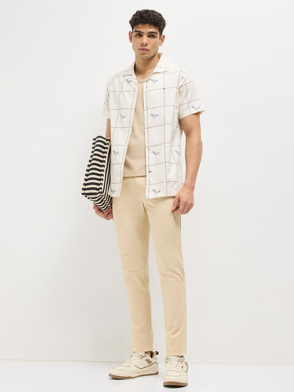 Cream Floral Printed Casual Shirt